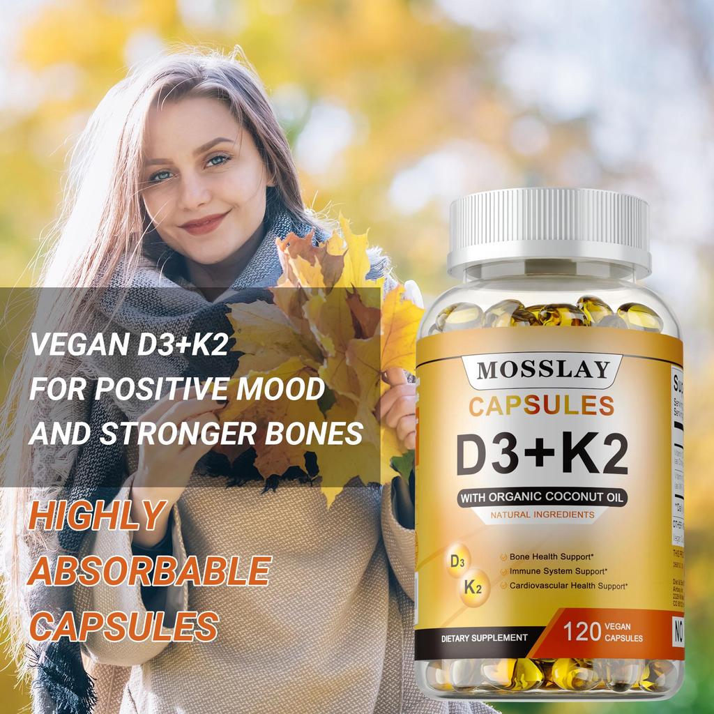 Immune Vitamin Complex - Rich in high-potency Vitamins D3 and K2 2-in-1 formula - Boosts brain function, mood relief and muscle support - Non-GMO