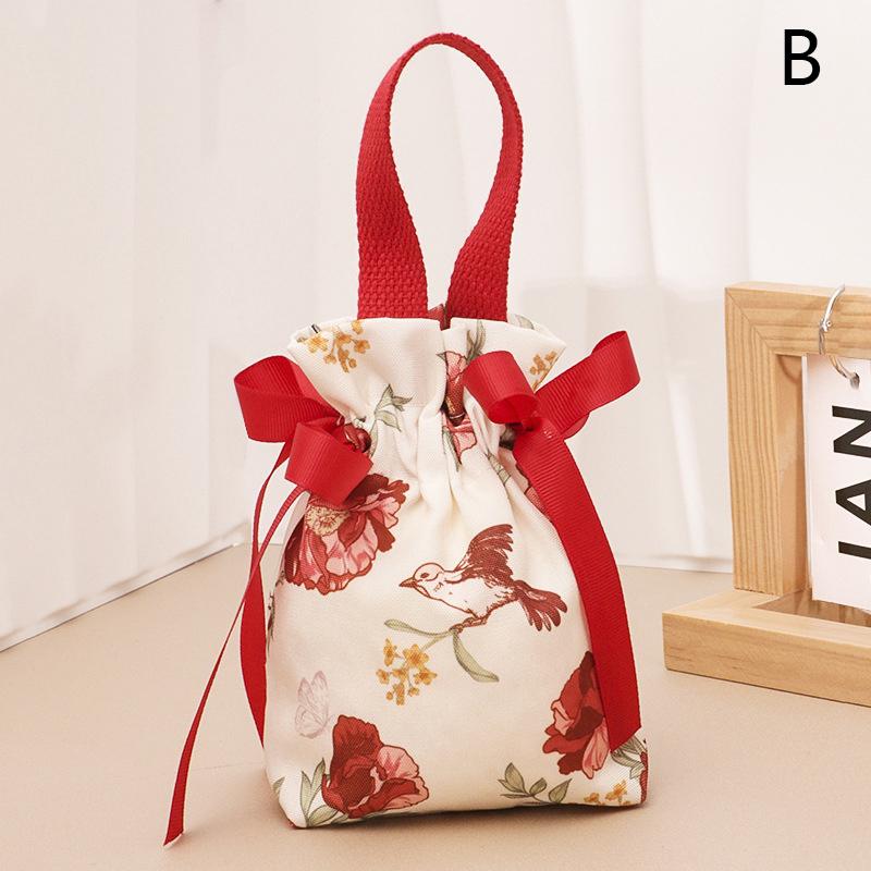1Pieces Floral Canvas Drawstring Bag Small Flower Pouch Jewelry Packaging Bag Wedding Candy Christmas Gift Mountaineering Bag