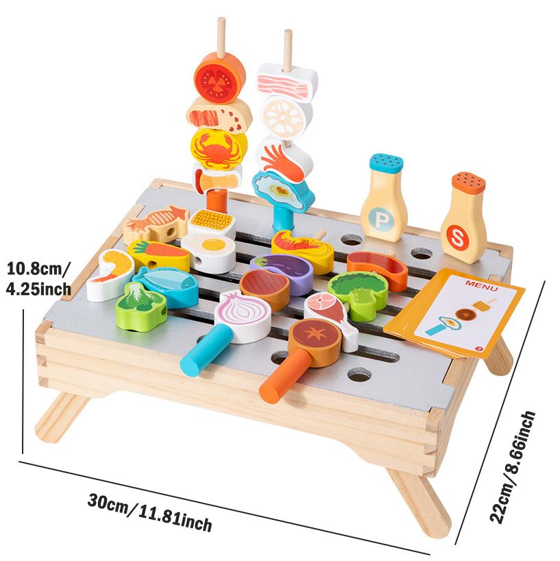 Montessori Wooden Pretend Play Kitchen Toys Dessert Puzzle Toys Simulation Barbecue Pretend Role Indoor Game For Toddlers Age 3+