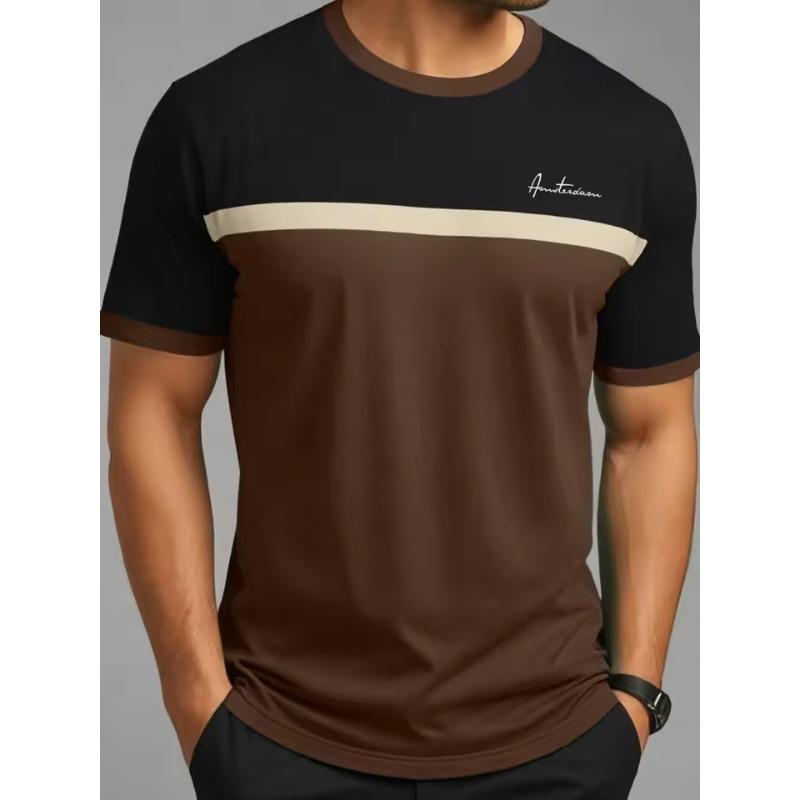 Men's Casual Sports Loose Oversized Simple Letter Pattern Printed Round Neck Short Sleeved 3D T-shirt Top