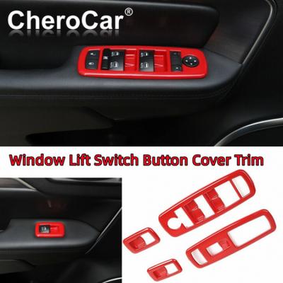 4pcs Red Window Lift Switch Button Cover Trim Frame For Jeep Cherokee 2014-