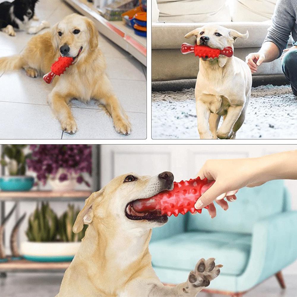 Dog Toys Chewing Grinding Teeth Cleaning Bite Resistant Rubber Nylon Bones Easy Clean  Relieve Stress Fun Dog Toothbrush Toys