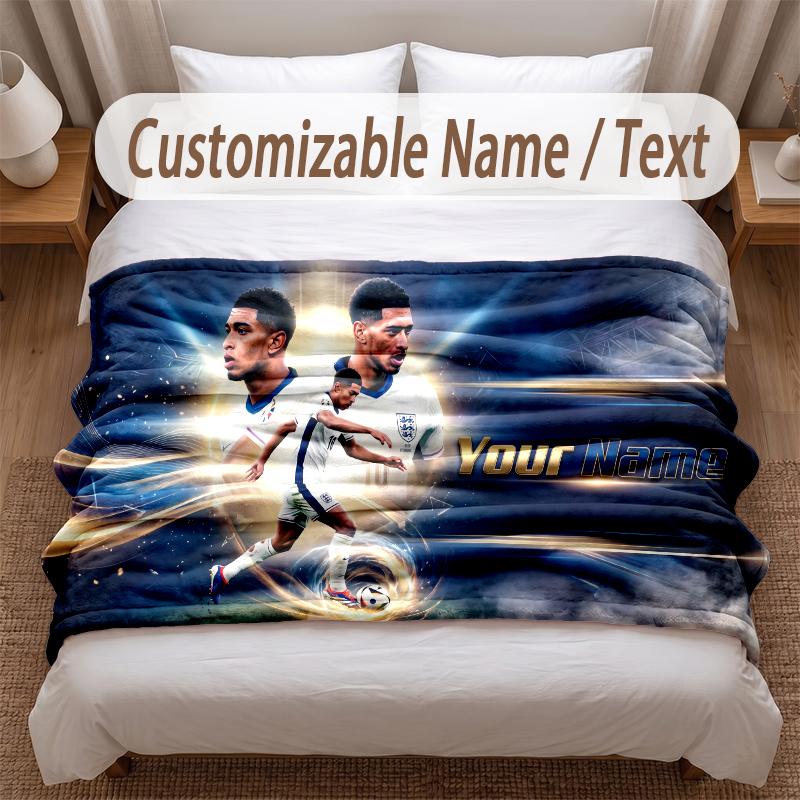 Jude Bellingham Printed Flannel Blanket Custom Name Text Soft Warm Throw For Bedroom Holiday Gift
