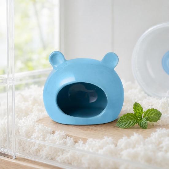 Keramik Hamsterhaus, Sommer Bärenförmiger Hamster Versteck Höhle, Kleintier Lebensraum Bett Dekoration für Rennmäuse, Mäuse, Meerschweinchen, Zwerghamster