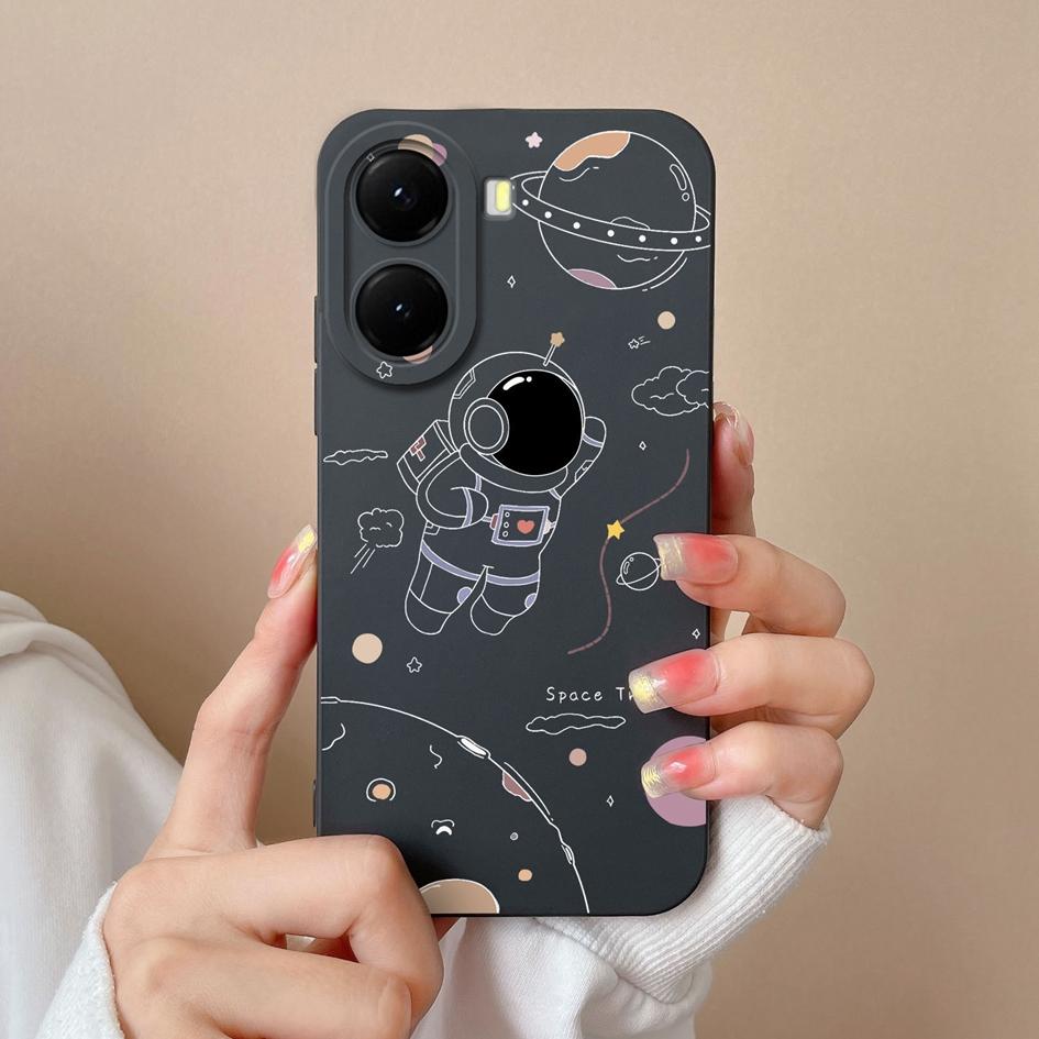Krásný kreslený kryt s astronauty na telefon pro redmi 10 11 12 13 14C 14R měkký čtvercový tekutý silikonový protiskluzový kryt pro redmi 10 11 12 13 14C 14R