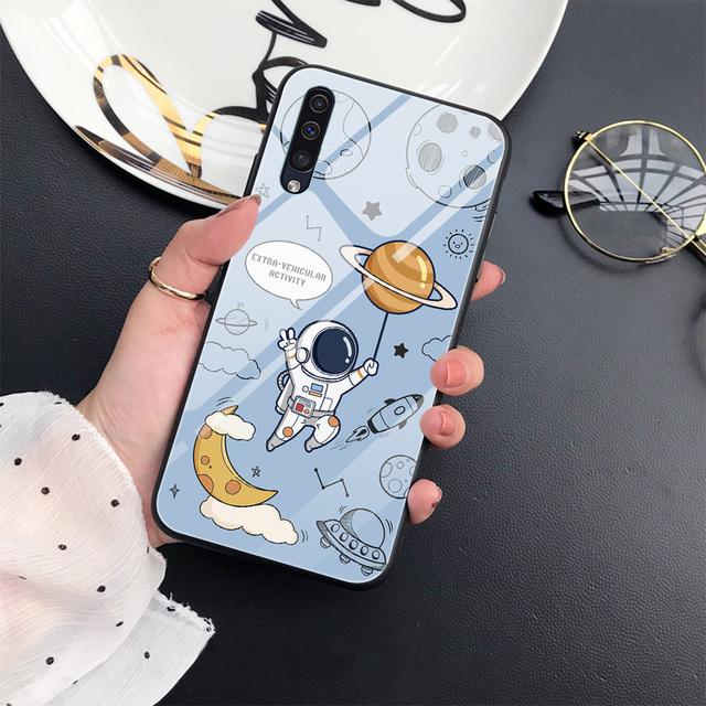 

Роскошный чехол для телефона Samsung Galaxy A71 A72 A70 A73 A53 A13 5g A03 A22 A21s A03 Core A42 A52 Moon Astronaut, стеклянный чехол, чехол For Samsung A70