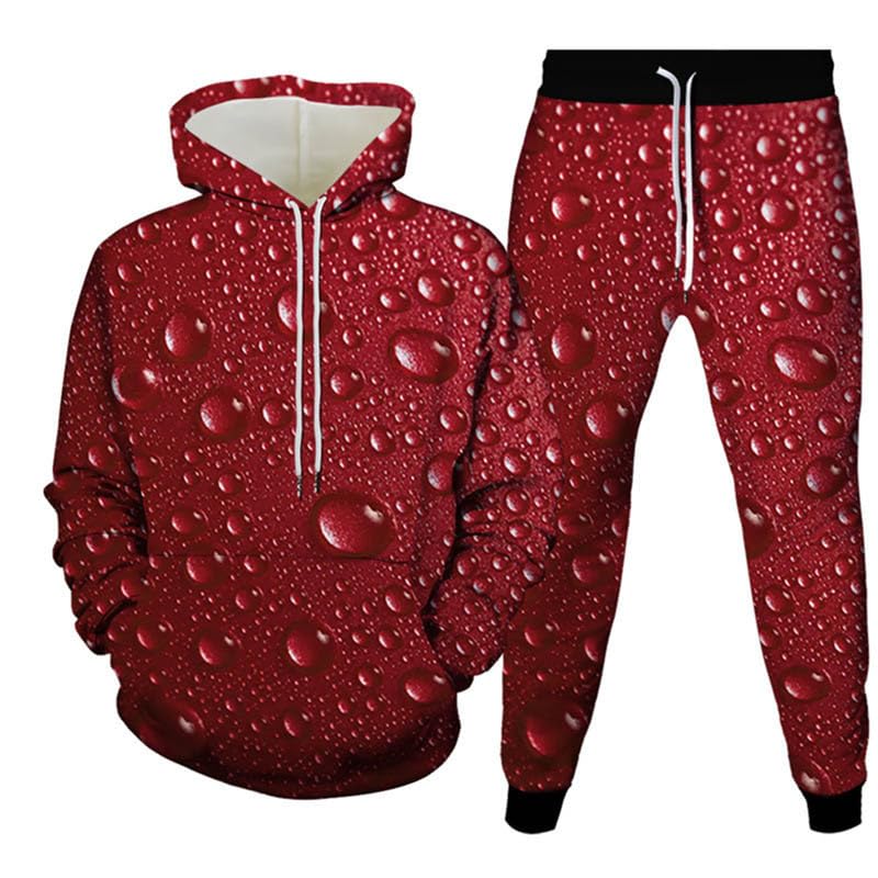Funny Fresh Water Droplets on Purple Leaves Print Men's Hoodie Pants 2-Piece Outfits Men Hooded Sweatshirt Sets Tracksuit Suits
