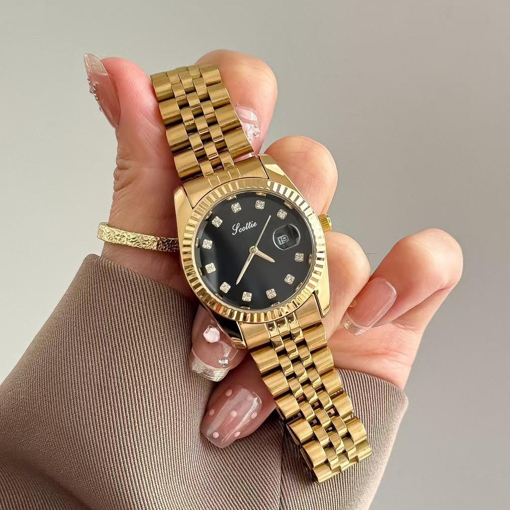 Shi Gaudi's simple and atmospheric solid steel belt women's watch with calendar women's watch business high-value watch women