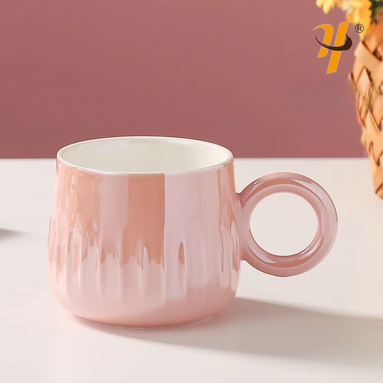 Hand painted Pearlescent Glaze High Appearance Level Mug Home Creative Ceramic Cup  Water Cup  Light Luxury Souvenir Gift Cup 400ml