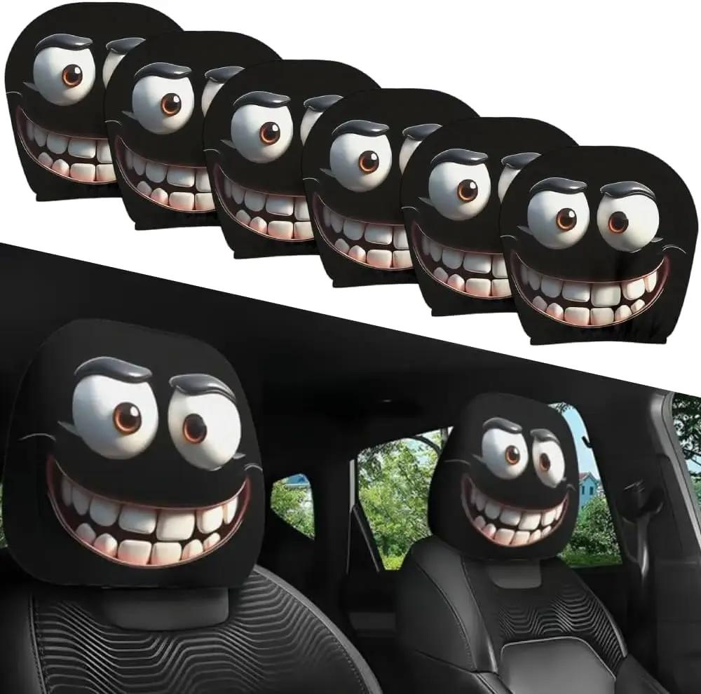 Holiday Themed Car Headrest Covers Big Eyed Cartoon Print For Christmas Halloween Travel Commuting Accessories