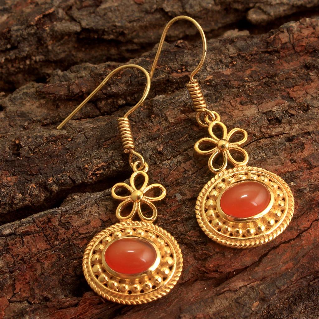 Carnelian Women Yellow Gold Plated Earring 925 Sterling Silver Fine Jewelry Wedding Jewelry