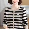 Mom's 2025 Autumn Striped Long-Sleeve Knit Sweater for Middle-Aged & Elderly Women