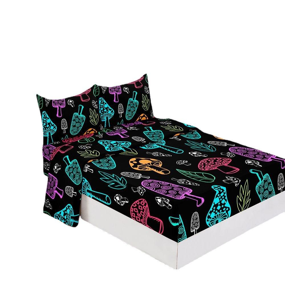 Four-Piece Mattress Set 3D Digital Printing Mattress Protective Cover Magic Plant Mattress