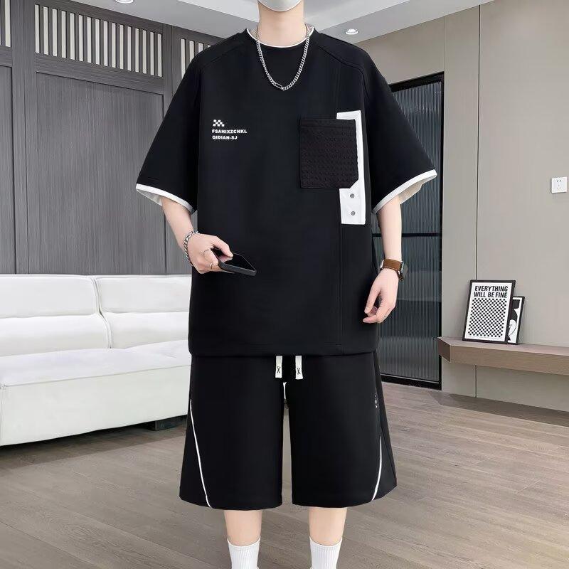 Men'S Casual Sports Suit New Summer Two-Piece Set Ice Silk Short-Sleeve T-Shirt And Shorts For Men