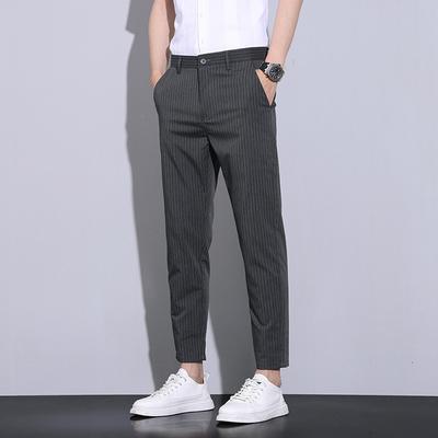 Spring and Summer Casual Pants for Men's Simple Light Business Cropped Pants Slim Straight Versatile Suit Pants