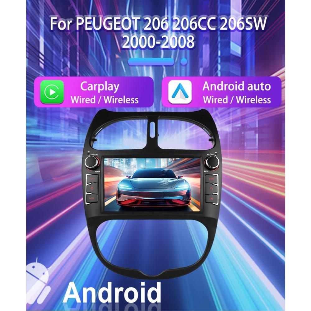 2 DIN autorádio s Androidem pro PEUGEOT 206 206CC 206SW 2000-2008 Auto Multimedia Player WIFI GPS Autoradio Carplay Navi 2+64GB