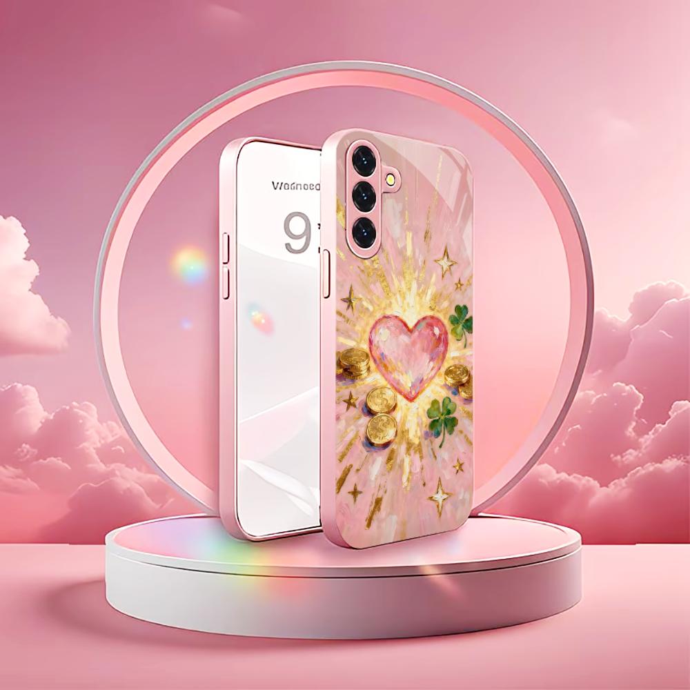 Golden heart Madam pink  Glass  PhoneCase for Samsung Galaxy S26 S25 S24 S23 S22 S21 FE Ultra Plus Dropresistant Female