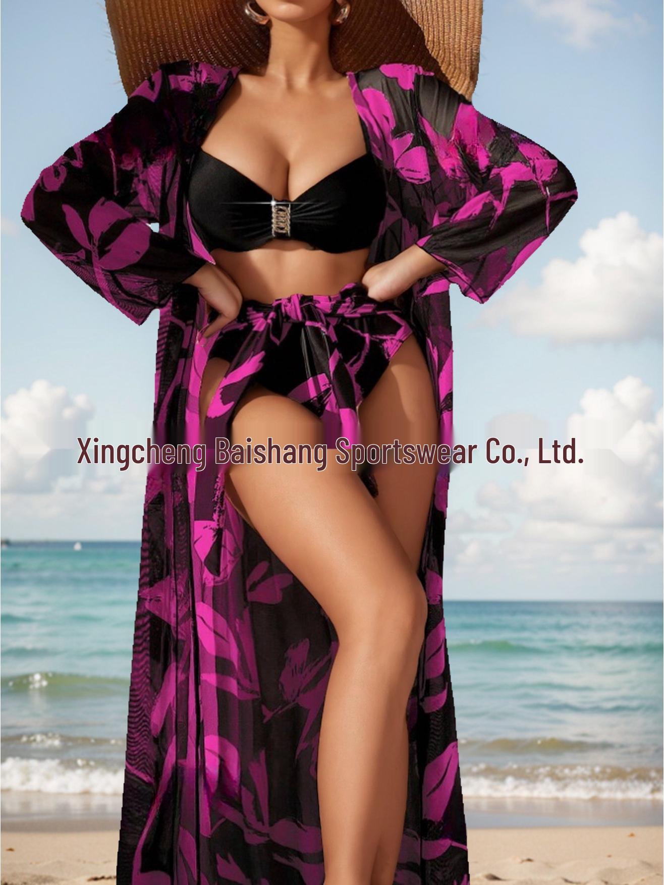 

Европейский и американский женский раздельный купальник из трех частей с высокой талией - Купальник с принтом XL фуксия