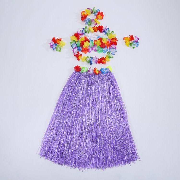Hawaiian Costume Set With Plastic Grass Skirt For Party Performances And Themed Events