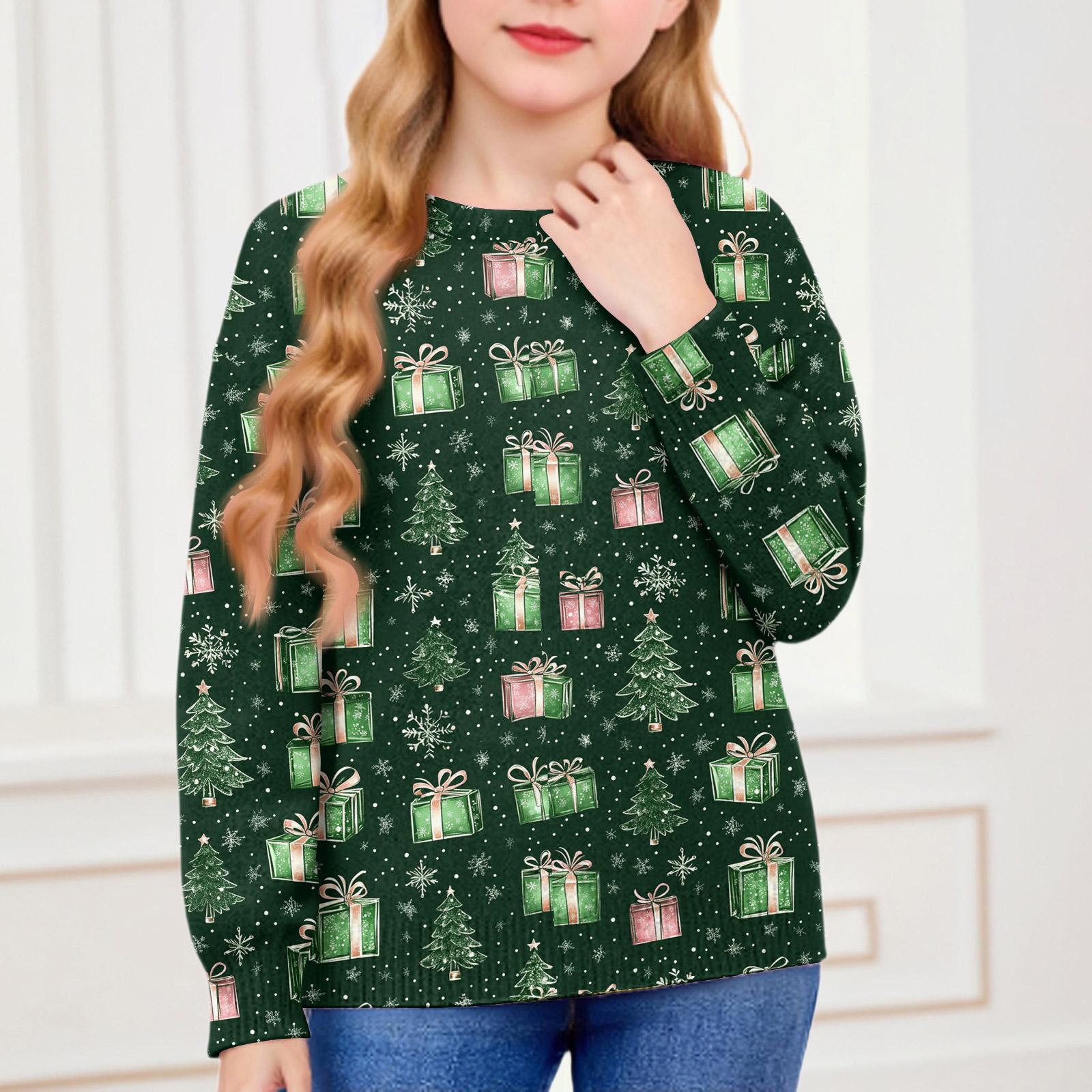 

Рождественские свитшоты для детей мальчиков и девочек вязаный свитер милая рубашка осенний пуловер с круглым вырезом топы 110