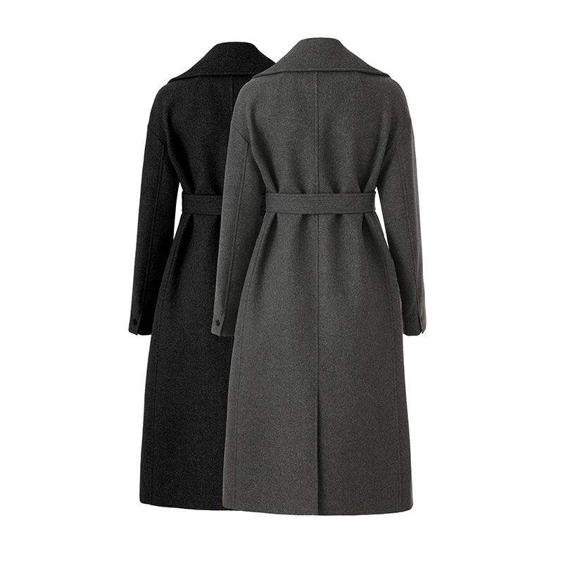 Nanyou Women's Wool Cashmere Belted Long Coat - Elegant Lapel Design for Autumn/Winter