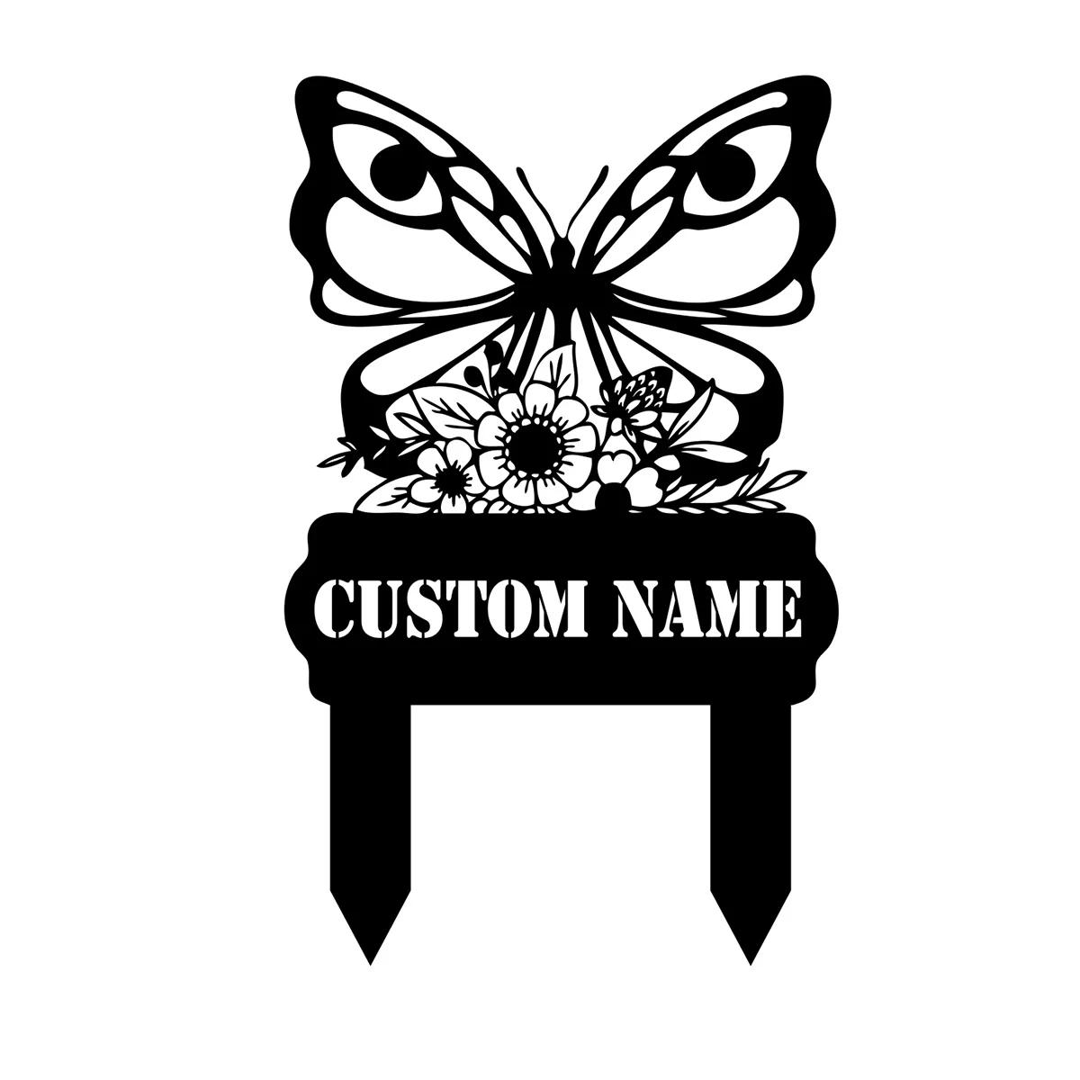 Metal Butterfly Garden Stake Outdoor Yard Decor Custom Butterfly Memorial Stake Metal Sign Personalized Animal Garden Stake Butterfly Ornament