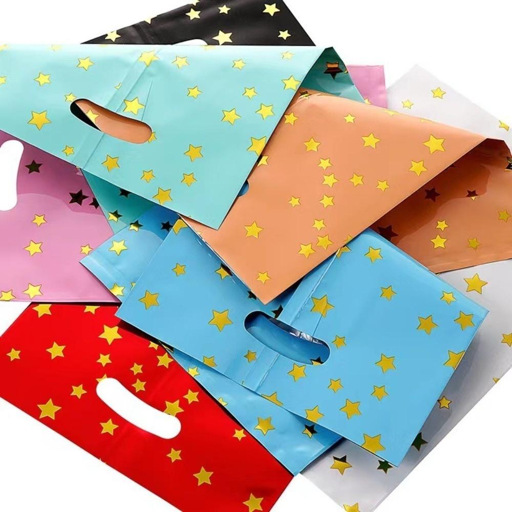 10pcs 16x24cm Party Goodie Bags with Handle Treat Bags Disposable Gift Bag Holiday