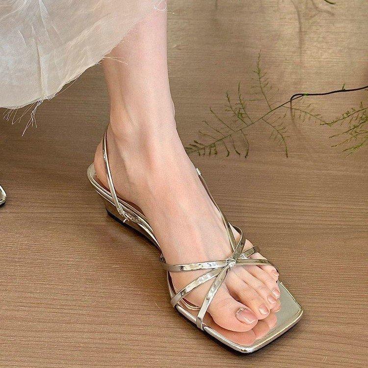2025 New Elegant Women's Roman Style Sandals  Material Side Open Platform Heel Flat Buckle Shoes Comfortable Summer Footwear