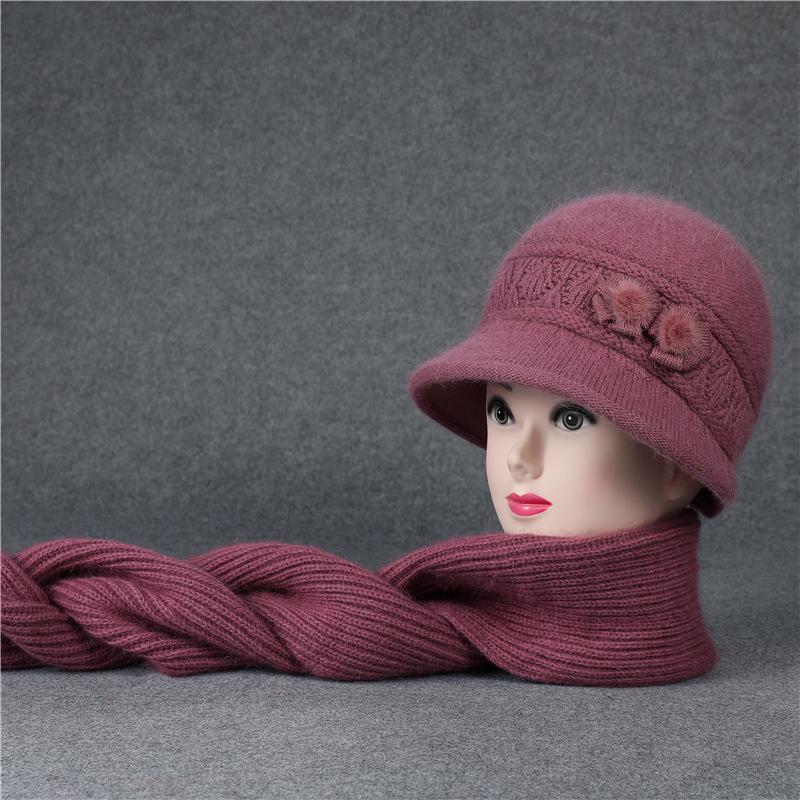Šál, Súpravy čiapok Zimná čiapka pre ženy stredného veku a staršie Pletená z králičej priadze pre teplo Klobúk typu bucket pre starších ľudí Babička so zamatovými súpravami