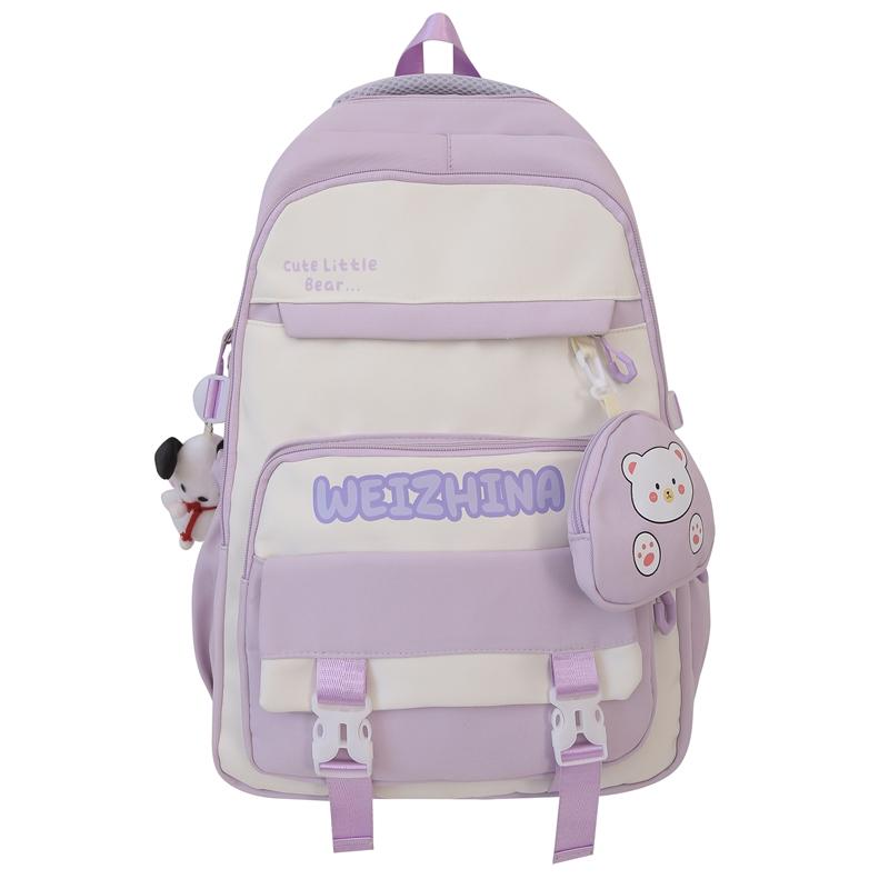 Student Schoolbag Color Block Women's Large Capacity Lightweight Backpack Middle School Student Backpack with Coin Purse