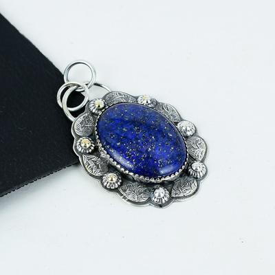 Natuurlijke Lapis Lazuli Edelsteen Zilveren Hanger in 925 Sterling Zilver - Handgemaakt Ontwerp, Sieraden voor Dagelijks Gebruik, Unieke Hanger Verjaardagscadeau Voor Vrouw