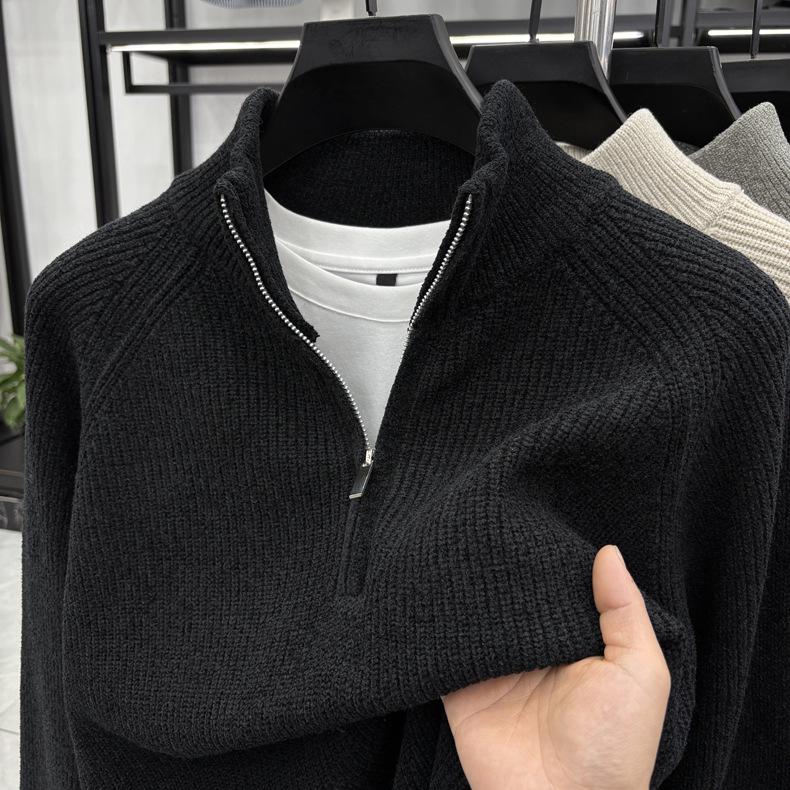 

Men s Trendy High-Neck Wool Sweater - Autumn/Winter Long Sleeve Knit Top XL чорний