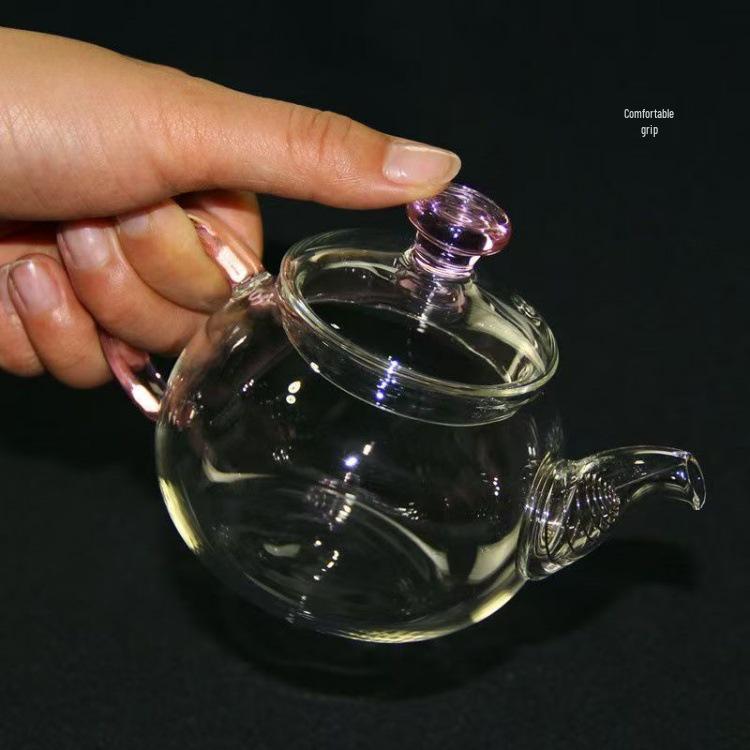 Heat-Resistant Glass Teapot with Colored Handle and Filter for Gongfu Tea