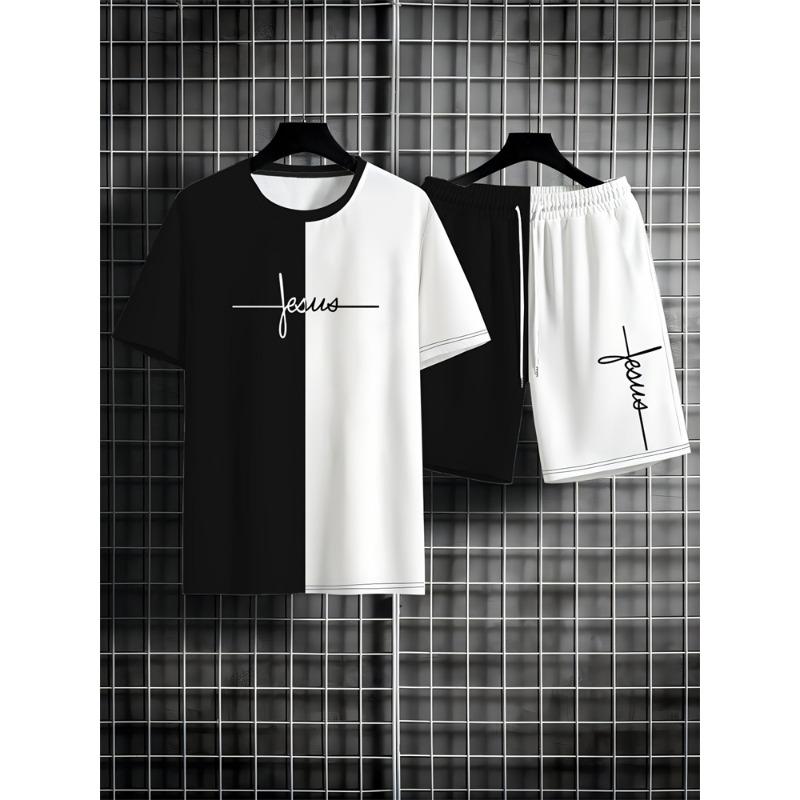 Summer Men's Short Sleeve Shorts Set Personalized Logo Printed Short Sleeve Shorts Set Loose Breathable Casual Fashion