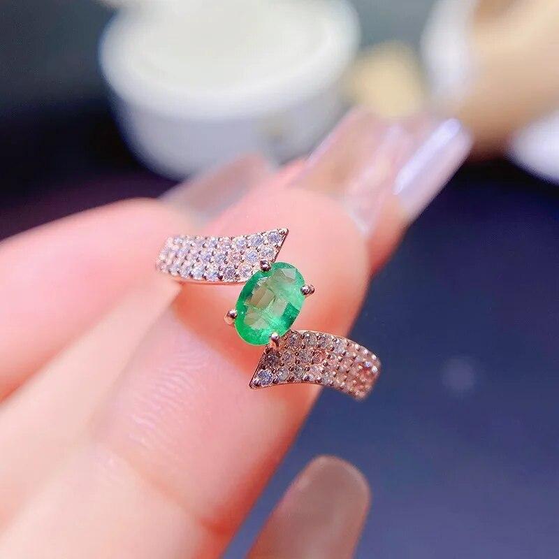 

Кольцо из чистого серебра 925 пробы с изумрудом для женщин Изумрудное женское кольцо регулируемого размера с сертификатом 7x5 мм