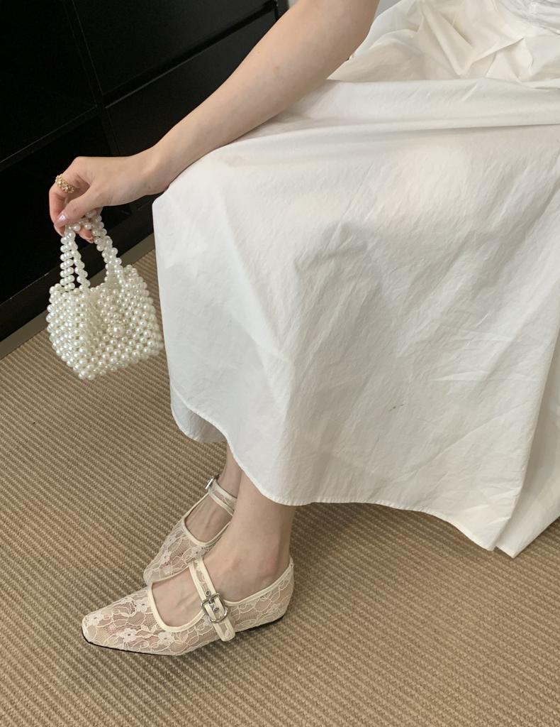 Square Head One-word Lace Niche Bag Head Sandals Women's One-pedal Mary Jane Shoes Muller Summer Shoes French New Models