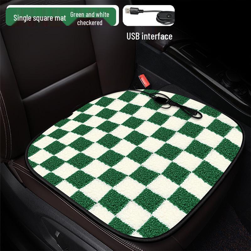 Plaid Heated Car Seat Cushion for All Seasons - Single Seat Interior Accessory.