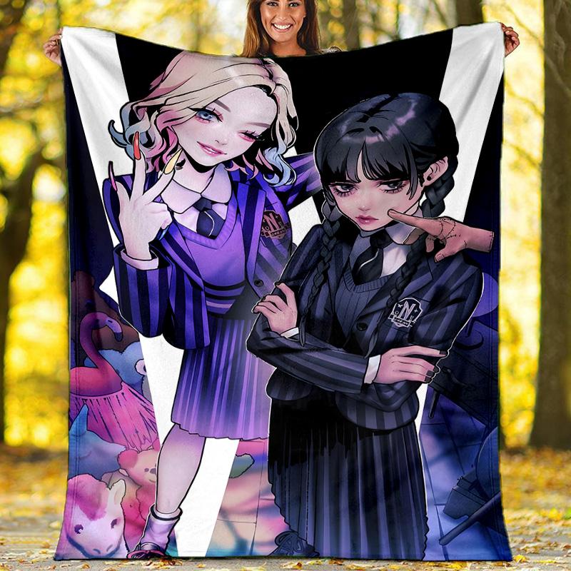 1pc Addams Family Wednesday6 Theme Blanket - Digital Print, Polyester, Cozy for All Seasons, Perfect for Outdoor, and Travel