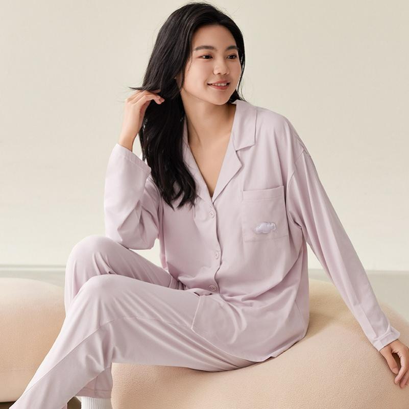 Spring and Autumn Modal Pajamas Women's Autumn Long-sleeved Cardigan Lapel Loose Ladies Home Service Suit Thin Section