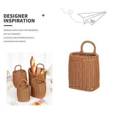 Geschenk Imitation Rattan Küchenaufbewahrungskorb mit Griff Braun Handgeflochtene Hängekörbe Heimdekoration Wohnzimmer