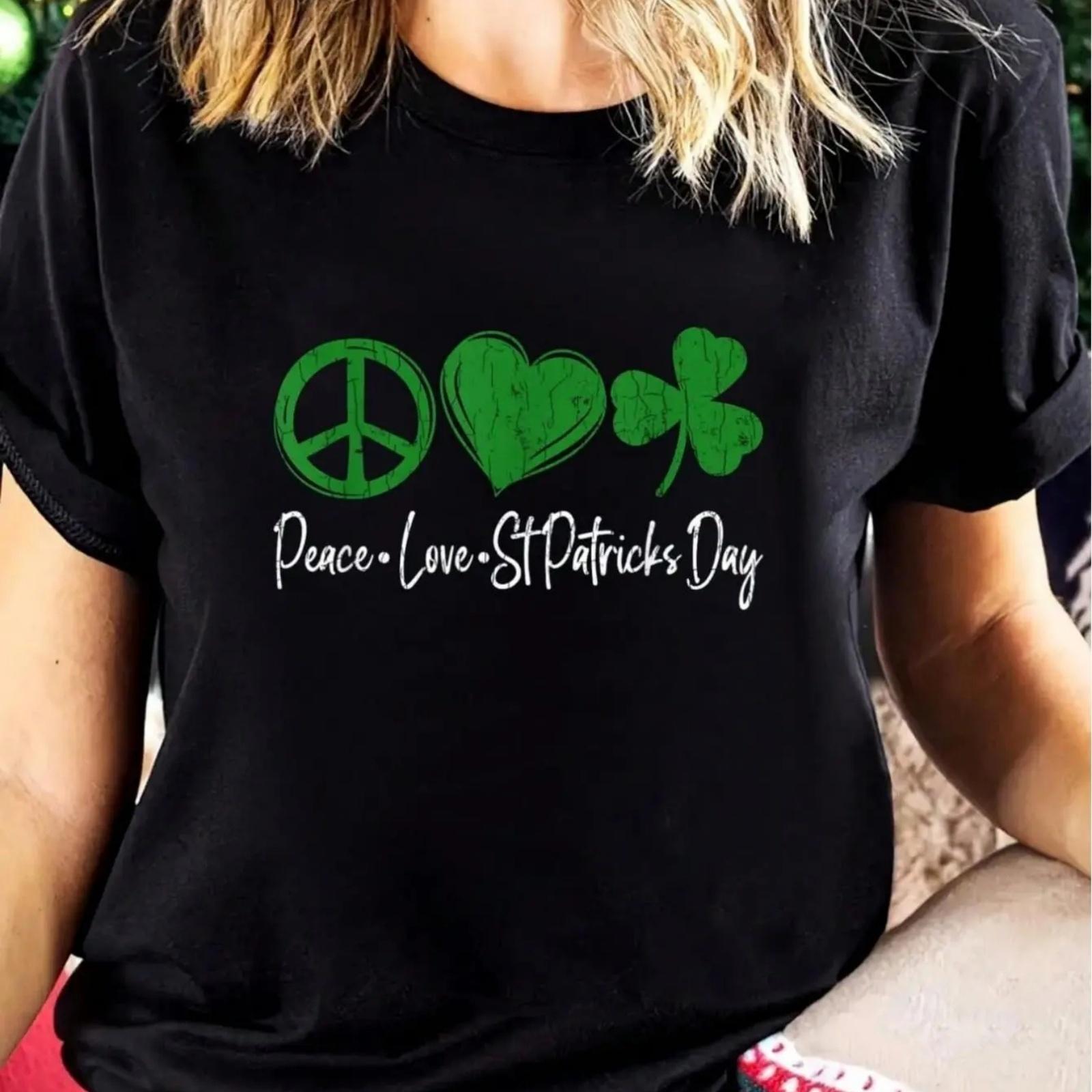 100% Cotton Peace Love St Patricks Day Funny Saint Patrick Day, Women s Clothing S