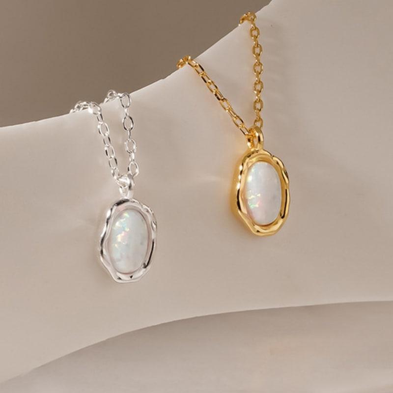 JEWNEL Silver925 Ernie Oval Perle Edelstein Kettenhalskette (2 Farben)