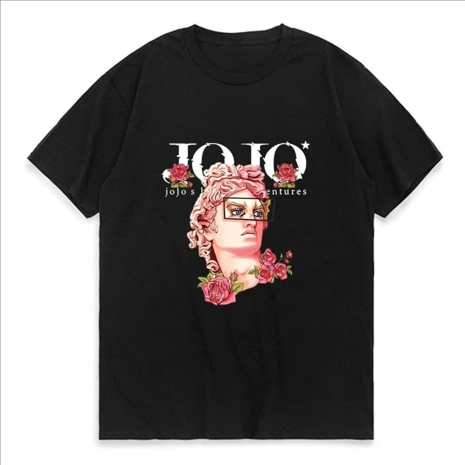 

Футболка с принтом японского аниме JoJo s Bizarre Adventure Женская повседневная футболка с коротким рукавом Летние топы Женская одежда Y2k Топ S чёрный