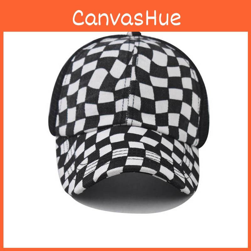 Black Fashionable And White Grid Splicing Breathable Mesh Design Baseball Cap