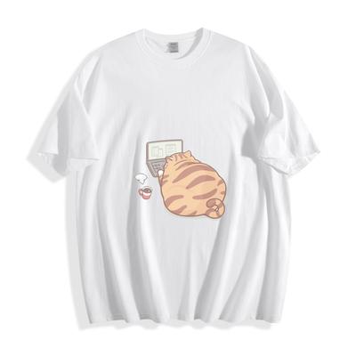 Arbeit-von-Zuhause Katze T-Shirt - Mollige Katze Laptop Design Unisex T-Shirt