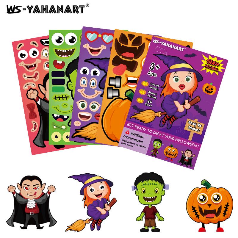 Halloween Cartoon Stickers: Ghost, Pumpkin, Witch & Vampire Expressions for Kids Set of 25 sheets (including 1 cover)