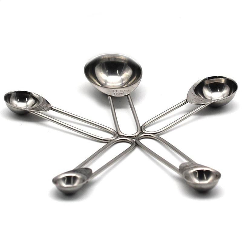 5 Pcs Kitchen Metal Measuring Spoon Cup Tea Coffee Sugar Cooking Baking Scoop Set