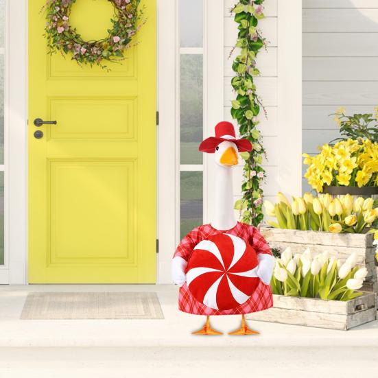 Christmas Goose Outfit Red Formal Hat And Checkered Goose Clothes Xmas Candy Porch Goose Costume for 23 Inch Lawn Geese Statue