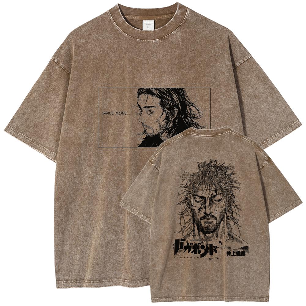 

Anime Vagabond Miyamoto Musashi Graphic Tee Men Manga Vintage Tshirts Washed Cotton Tshirt Harajuku Male Casual Loose T Shirt S