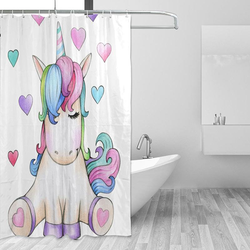 Cute Unicorn Printed Shower Curtain Waterproof Polyester Fabric Bath Curtain For Bathroom Curtains Decoration 180Cm With 12 Hook